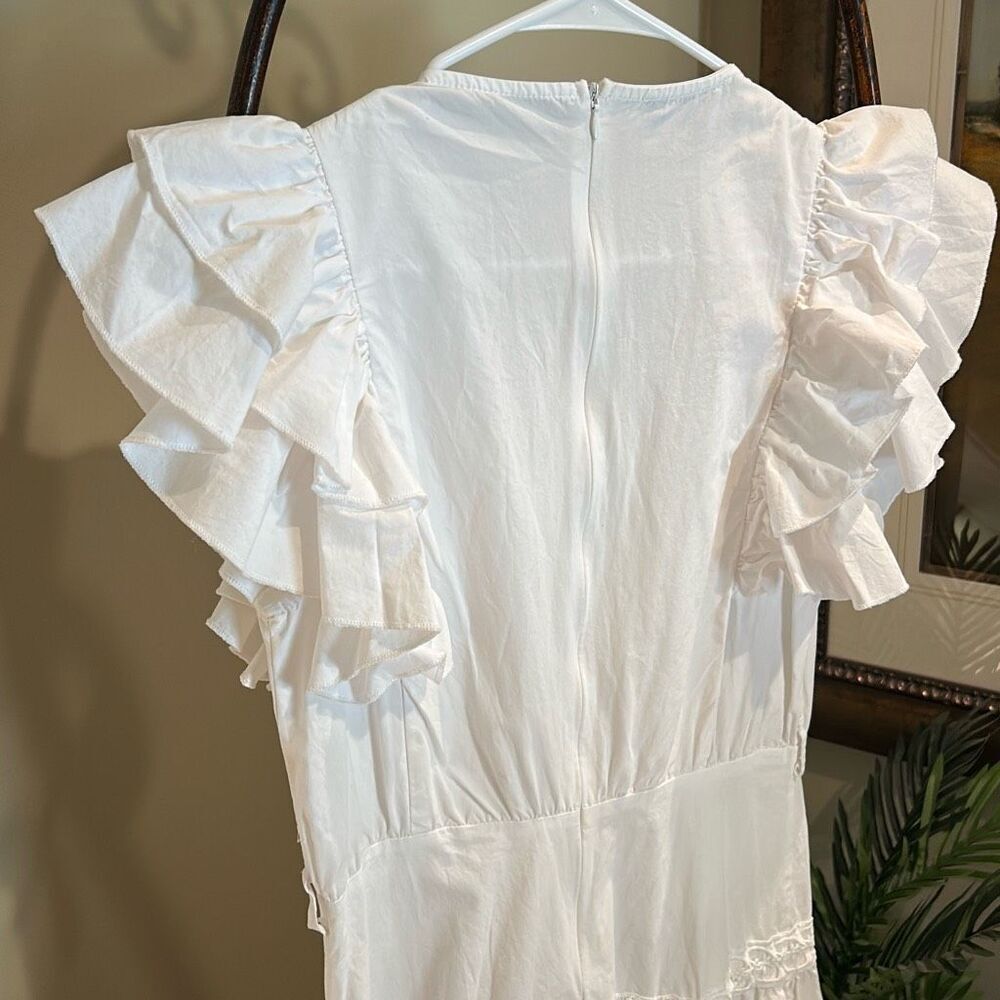 Darling White Crochet Trim Ruffled Dress - Picture 6 of 7
